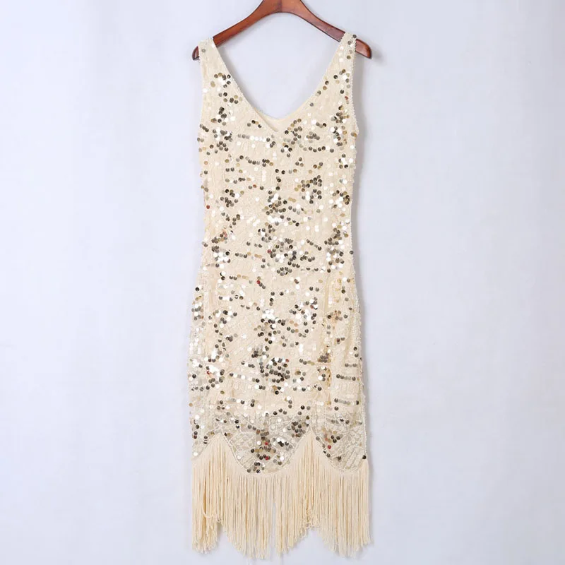 YIZHIQIU OEM beaded sequined vintage handmade fringed V-neck evening dress