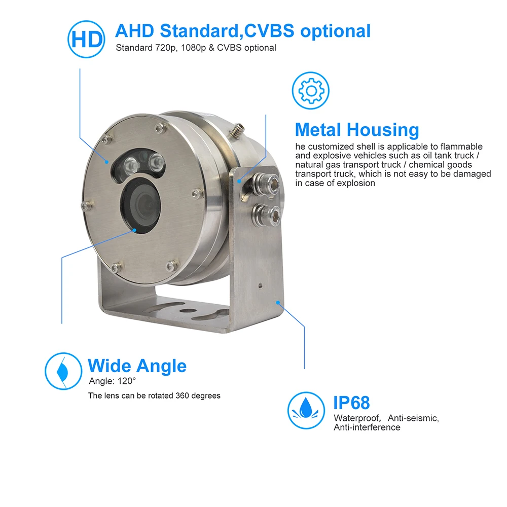 AHD IP69k Metal Vehicle Car Explosion Proof Camera Heavy Duty Reversing Safety Backup Camera  for Truck Oil Tanker