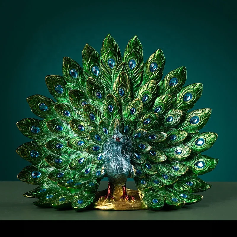 Beautiful Peacock Figurine Craft Resin Peacock Animal Model Figure For Home Decoration