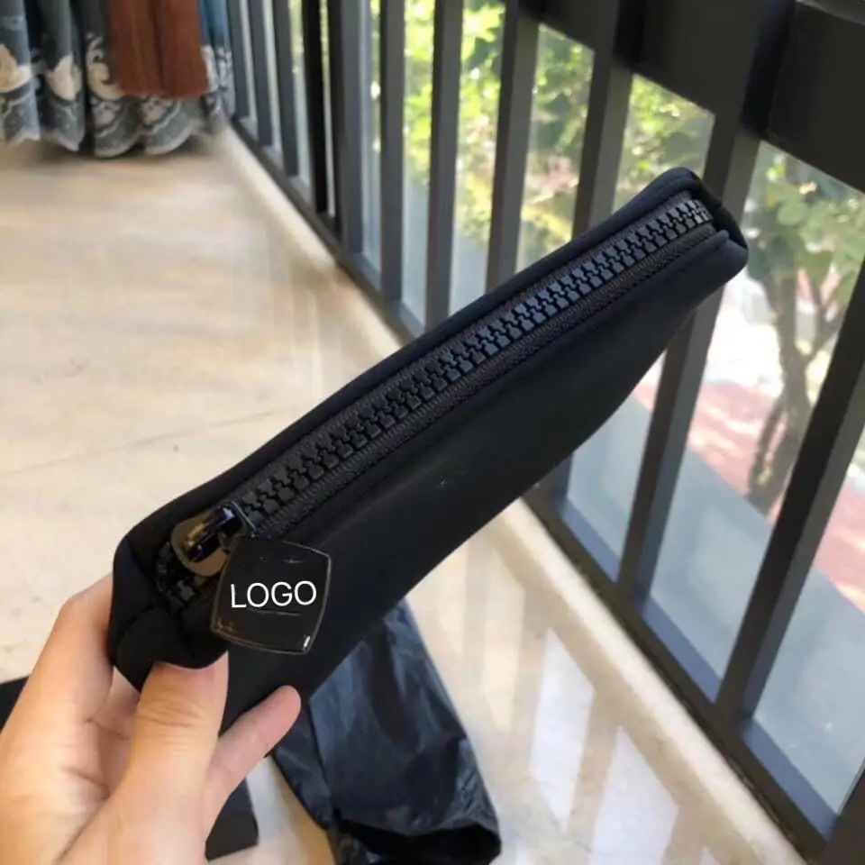 Hot selling Fashion Custom Logo Small Black Neoprene Toiletry Cosmetic Pouch Makeup Toilet Bags