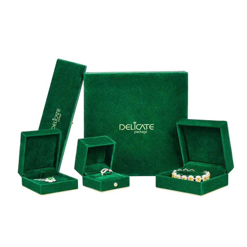 Wholesale Red Jewelry Velvet Box Custom Logo Velvet Jewelry Box Luxury Earring Bracelet Necklace Ring Set Jewelry Packaging Box
