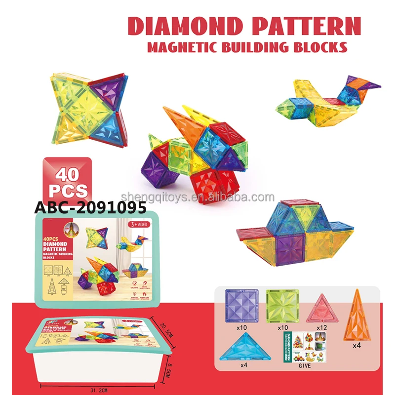 LK Color Magnet Sheet Block Toy Educational Diy Assembly 80 pcs 3d Diamond Pattern Magnetic Tiles Toddler Building Blocks Toy