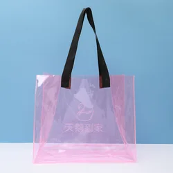 2022 Fashion Custom Women Travel Waterproof Beach Bag Clear shopping Bag Transparent PVC Plastic Bag With Black Strap