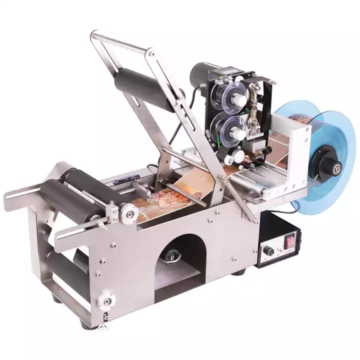 Semi Automatic Mineral Water Plastic Round Bottle Labeling Machine for Round Bottles Sticker Label Packing Machine with Coding