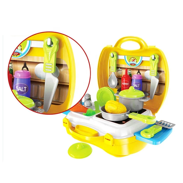 Girls 26PCS Plastic Kitchen Cooking Toys Set With Yellow Handbag