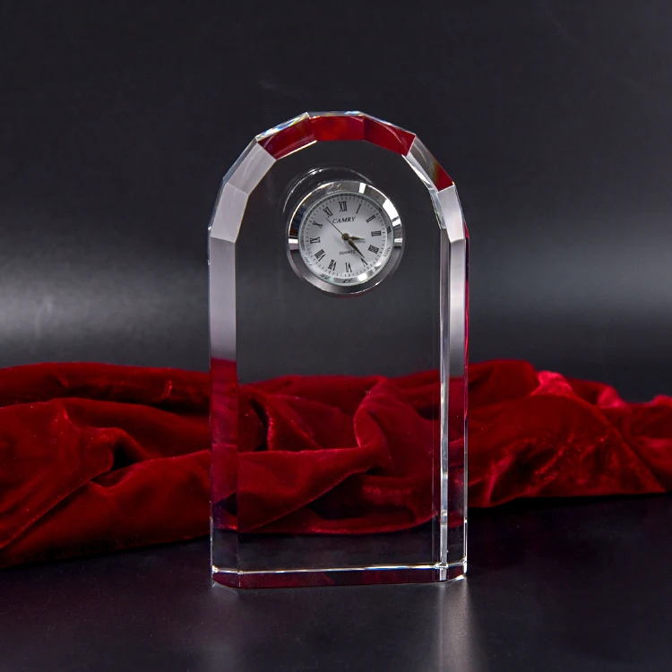 Wholesale Best Selling Decorative Personal customization Glass Crystal Clock Award for business souvenir gift
