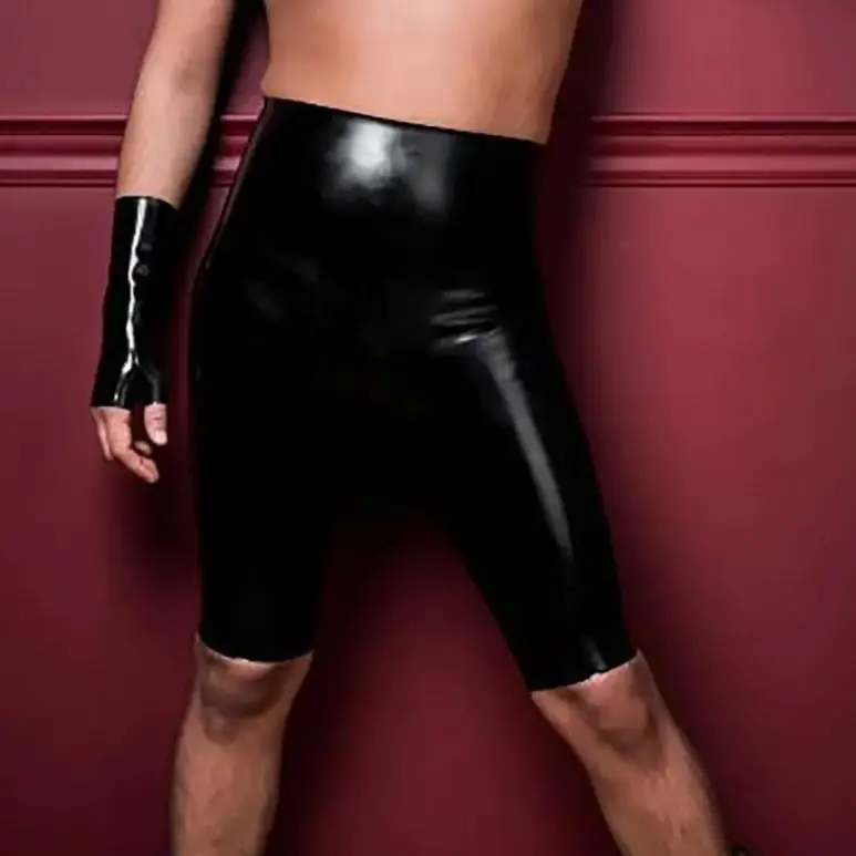 Sex Girls Latex Catsuit Metal Zipper Long Tube Latex Pants Women Sexy Skinny Latex Short Pants
