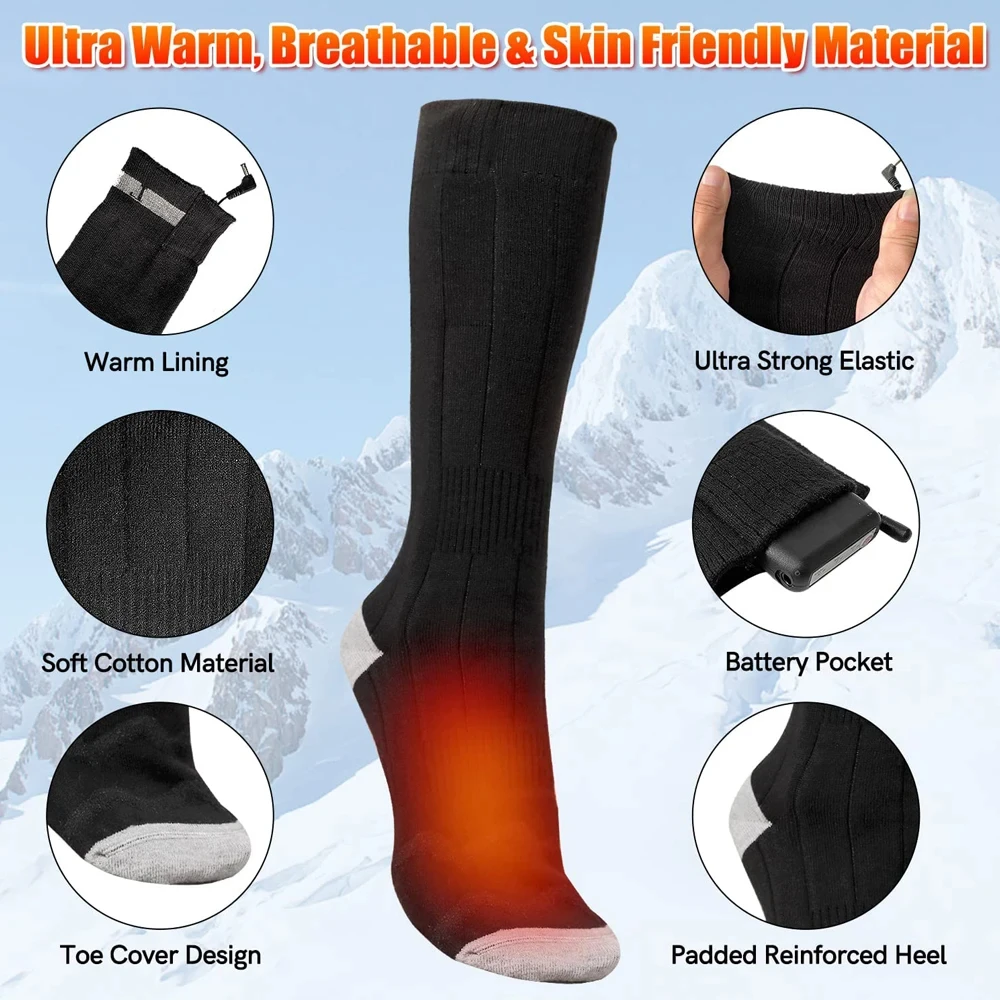 6000mAh Heat Tech Smart Warm Electric Heated Warming Work Ski Socks Rechargeable Battery Chaussettes Chauffantes