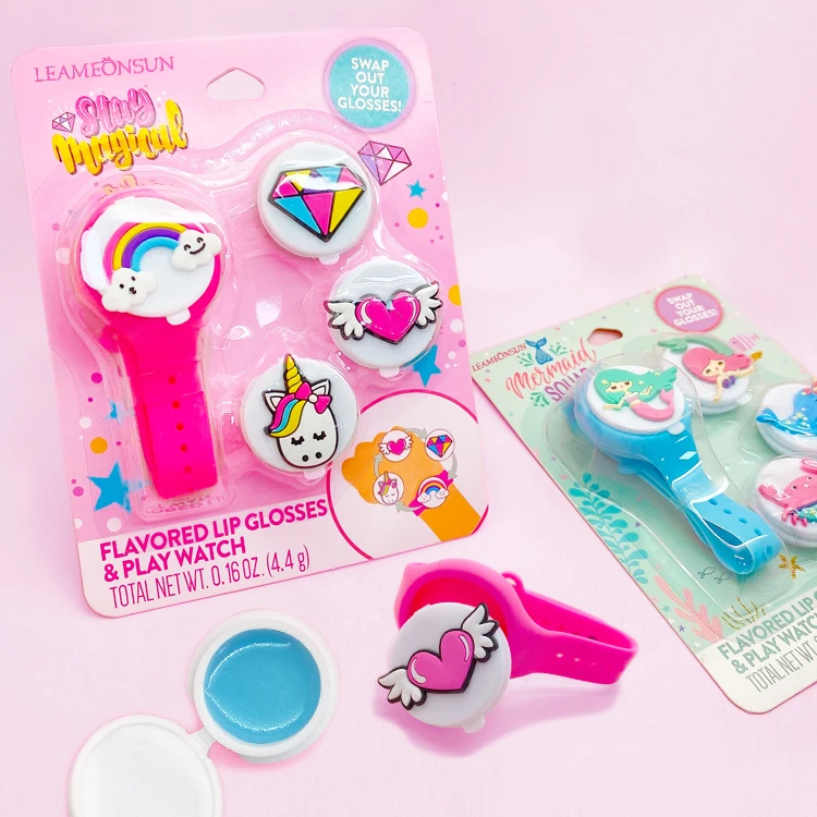 Lipgloss kids vegan lip gloss private label custom logo tube holder organic  cute watch lip gloss for girls