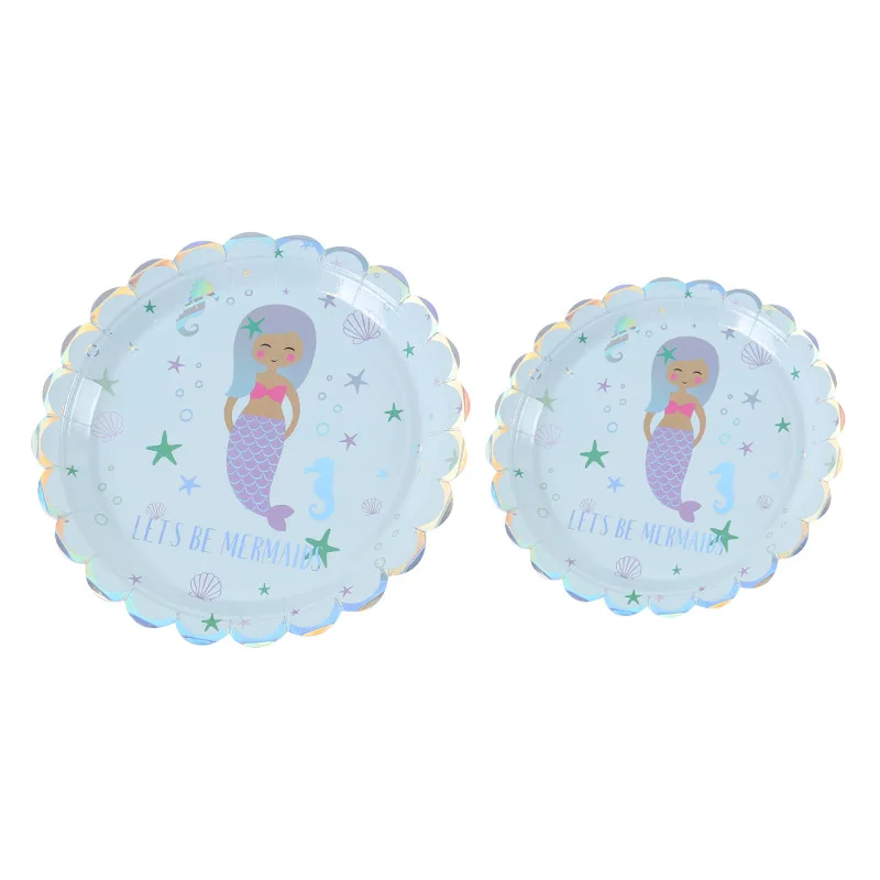 Новинка, горячее тиснение, серебряные принадлежности для вечеринки в стиле русалки, Набор детских принадлежностей для тематической вечеринки на день рождения, 6