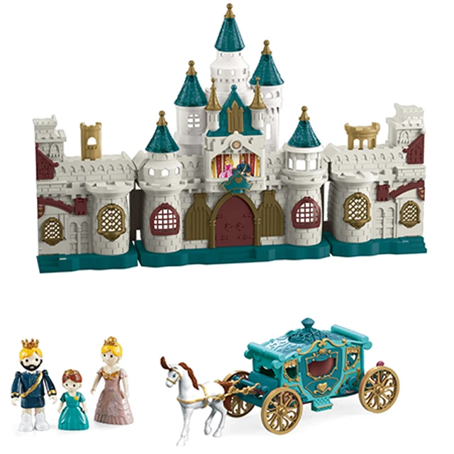 New design electric DIY family Doll House Villa Castle Set Home Play Furniture Plastic Decoration Girl Toy W/ carriage & battery