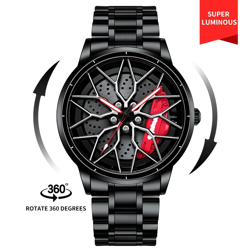 Drop Shipping Men Watches Quartz Wrist Racing Engine Rim Hub Steering Clock rs Chrono Car Wheel Spinning Watch