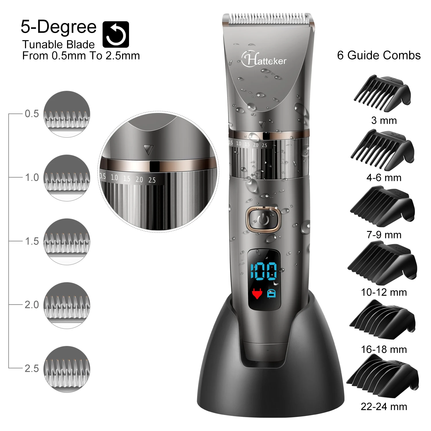 Hatteker 3 In 1 for Men Hair Cutting Kit LED Display Beard Trimmer Hair Clippers