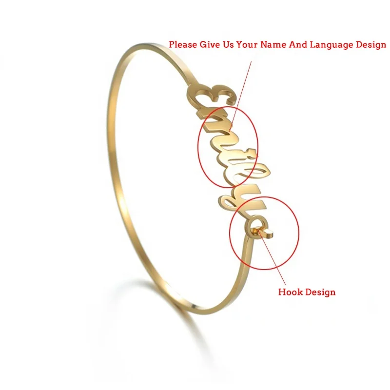 Custom Name Letter Cuff Bracelet Waterproof Opening 18k Gold Plated Stainless Steel Bracelet Bangles Jewelry Women