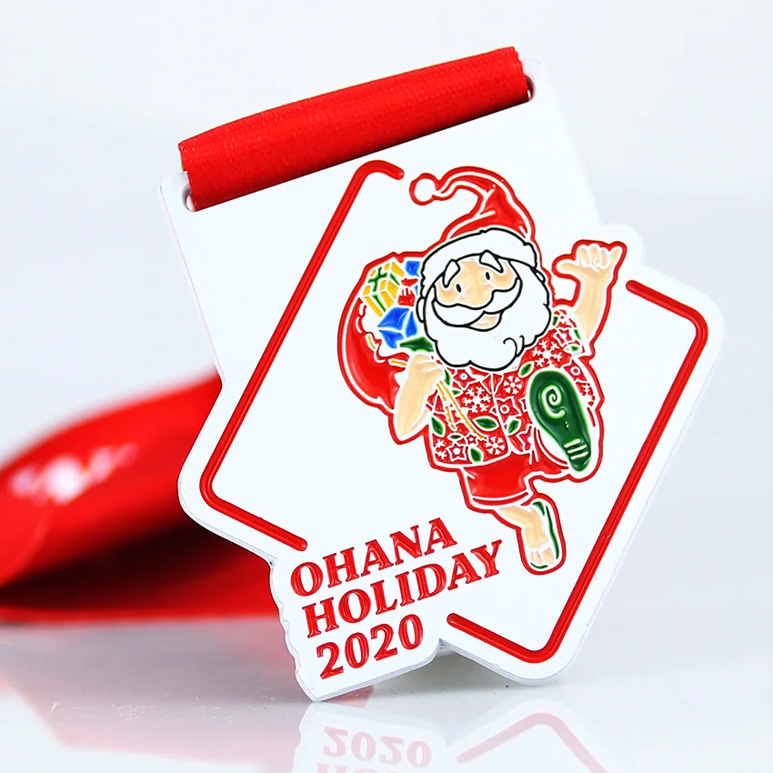 
custom cheap kids colorful enamel sports christmas club color ribbon run medals with ribbon 