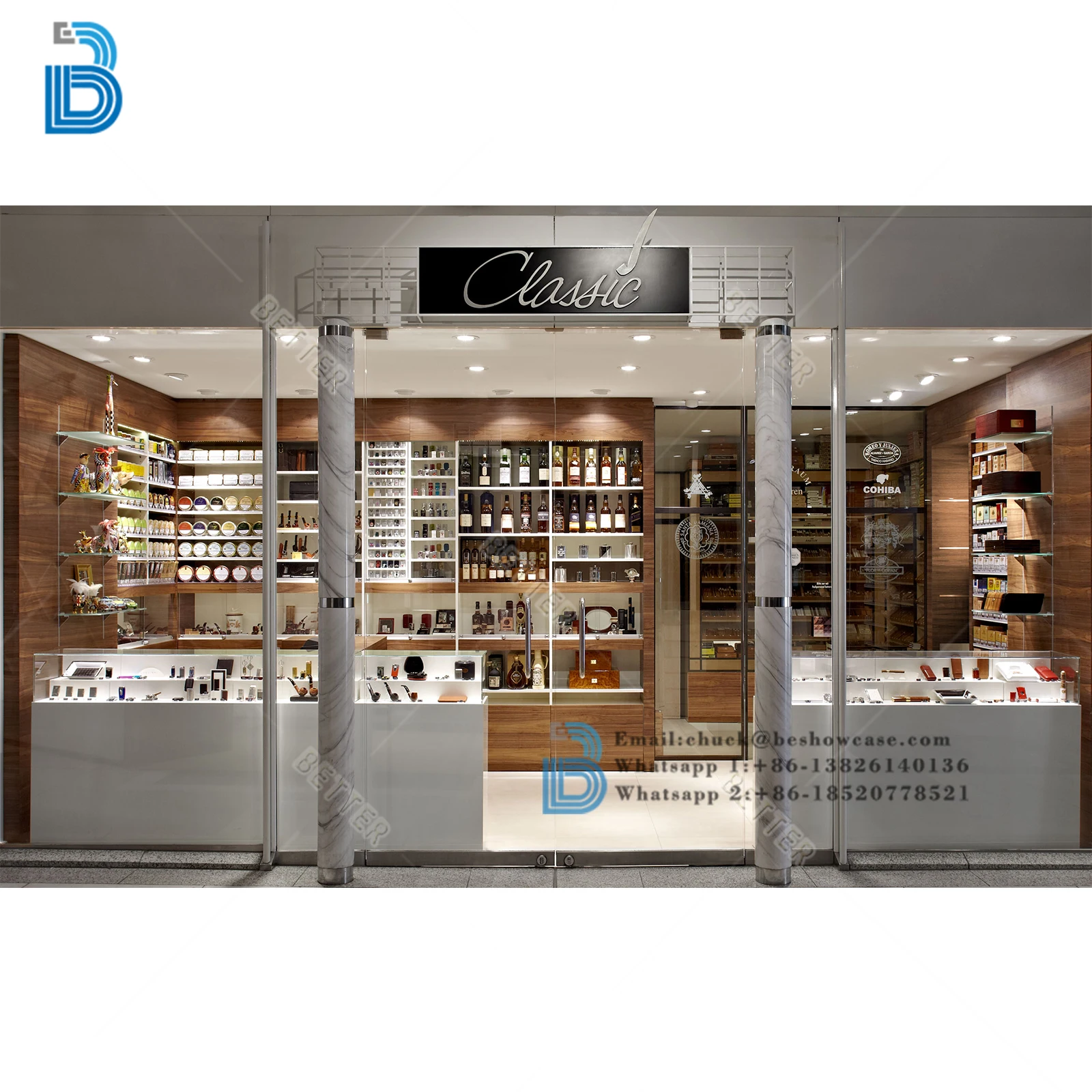 Showcase for cigar walk in humidor cedar wood tobacco showcase smoke shop display cabinet decoration