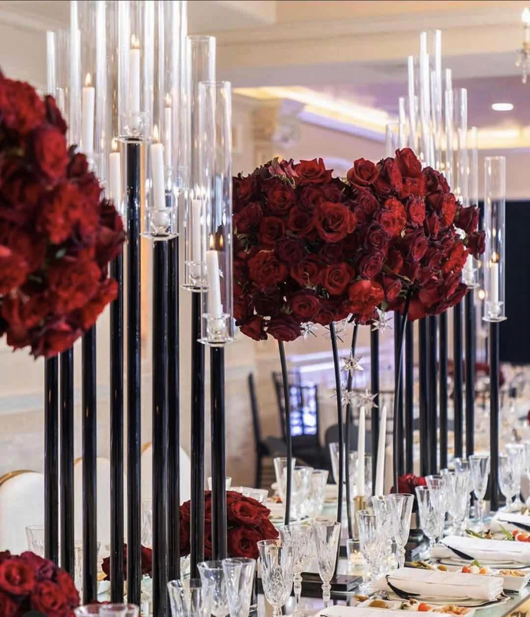 ZT-431 Modern 10arms sticks tall  black crystal centerpieces for wedding