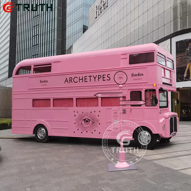 Luxury Double Decker Food Cart Open Bus Ice Cream Hot Dog Food Truck Mobile Beer Bar Food Truck Trailer
