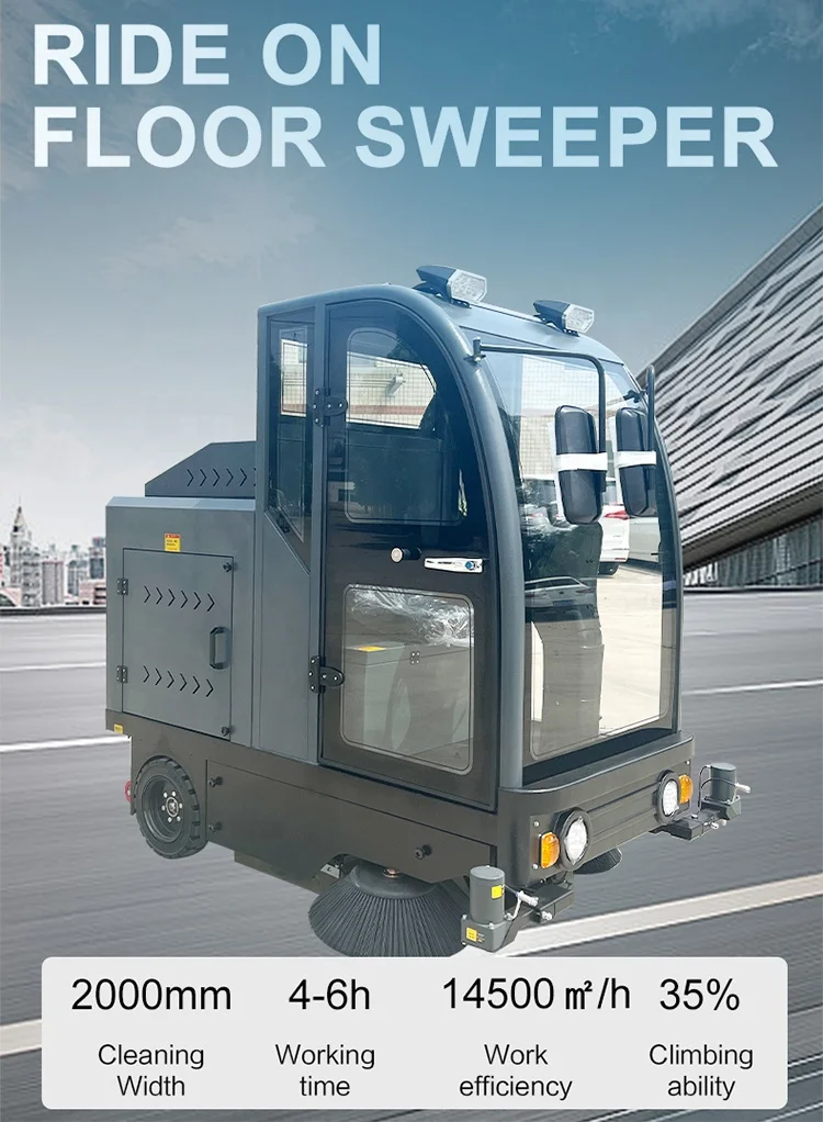 Ride on Road Floor Sweeper Street Cleaner Industrial Vacuum Sweeper Machine Asphalt Brush Sweeper
