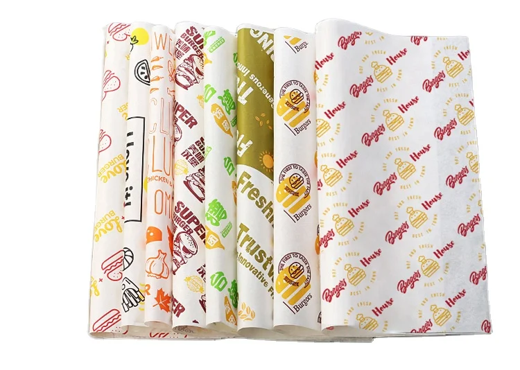 
Wholesale printed logo fast food greaseproof paper sandwich wrapping wax paper burger fried chicken food grade wax paper 