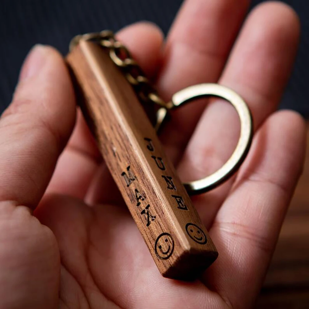 Promotional Custom Personalized Blanks DIY Wooden Bar Key Chain 4 Sided Laser Engraving Wood Keychain For Gift