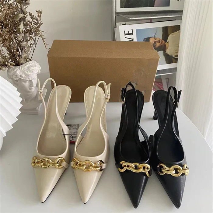 chaussures femme new summer high temperament high heels pointed fine heel metal chain jewelry sandals female