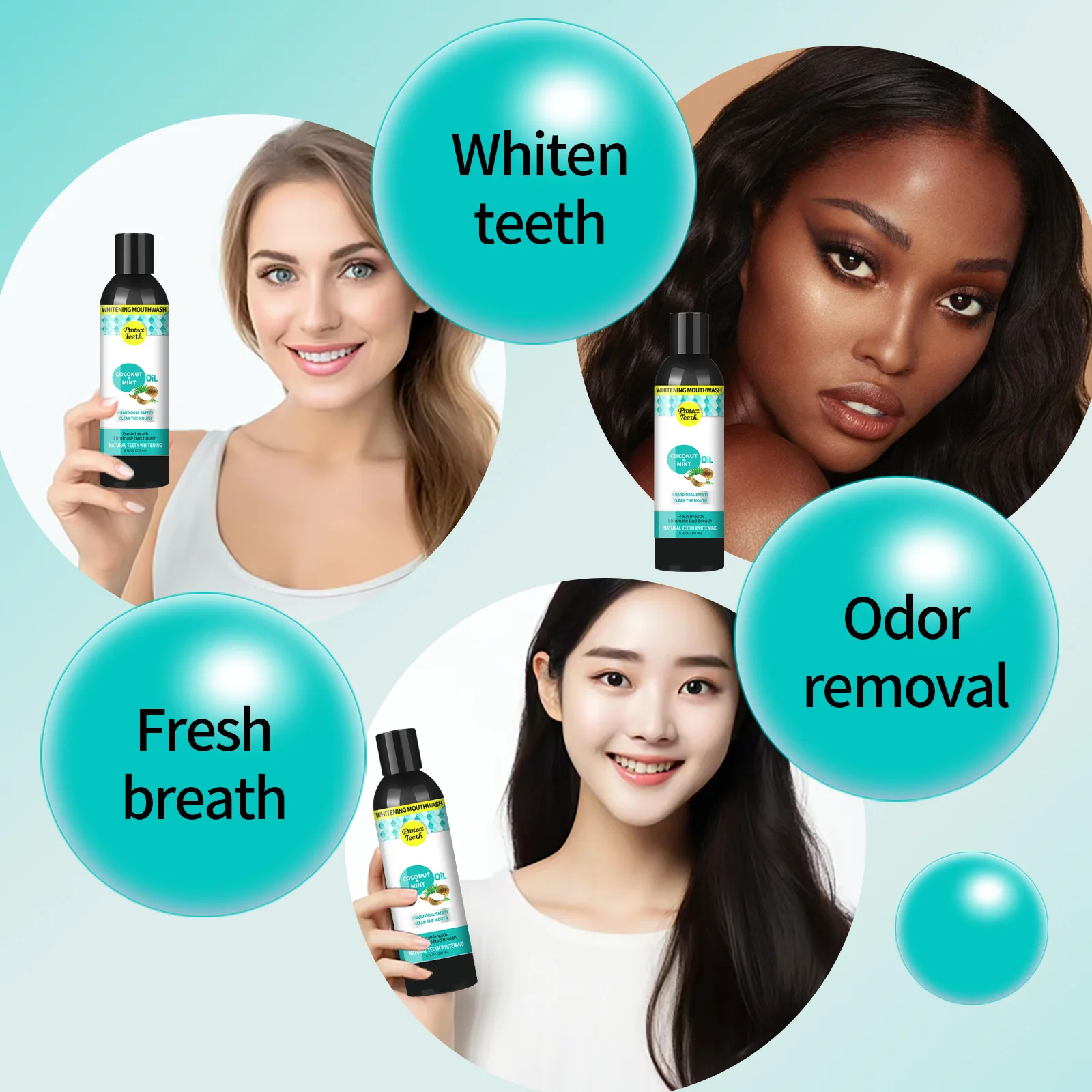 237ML Mouth Wash Oral Care Pulling Oil With Coconut and Peppermint for Health Teeth Whitening Organic Mouthwash