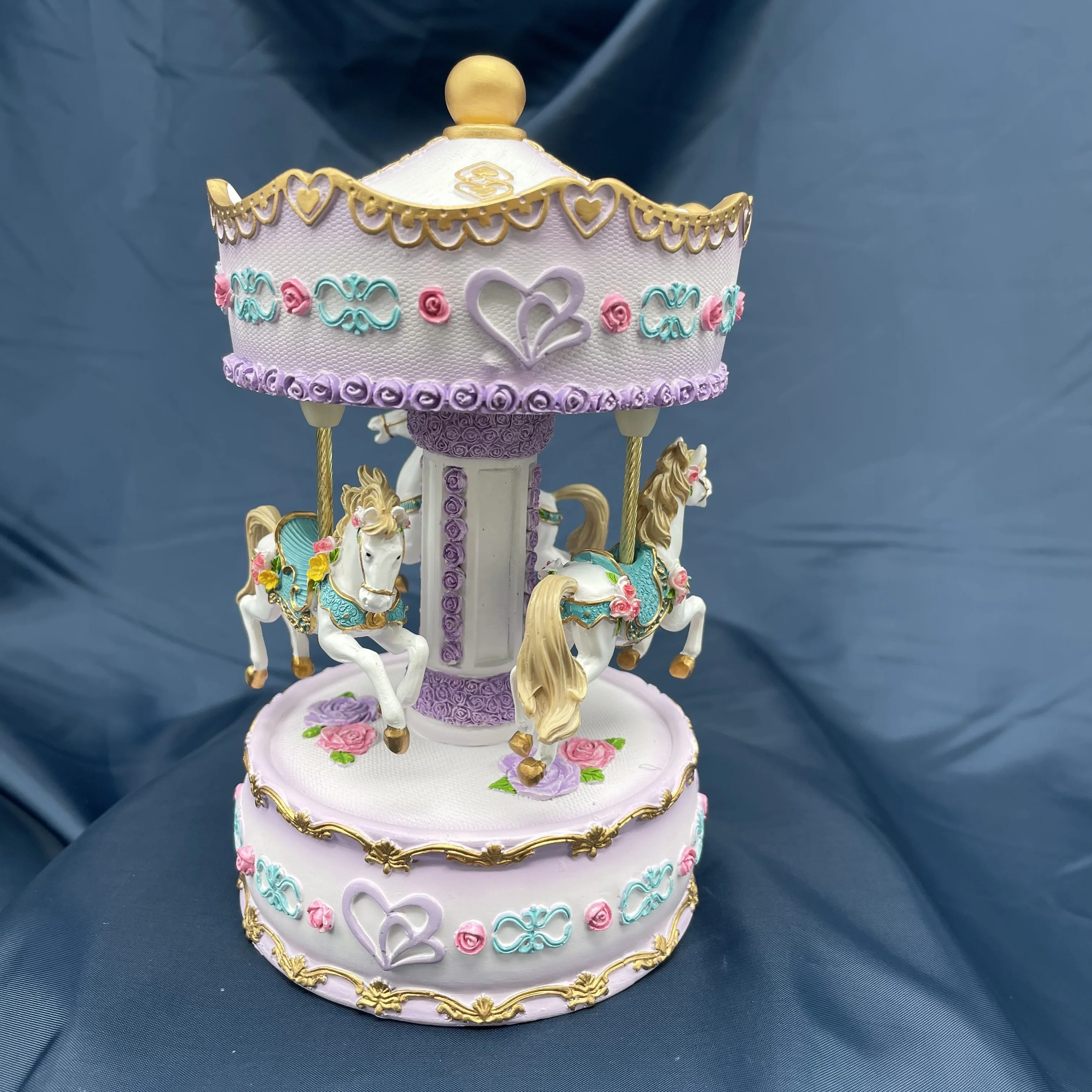 Purple Carousel Music Box Resin Crafts Gift Home Decor
