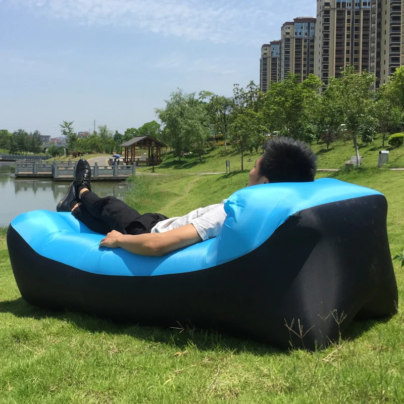 
Hot sale loafer pillow inflatable sofa outdoor beach portable air sofa bed patchwork loafer sleeping bag bed 