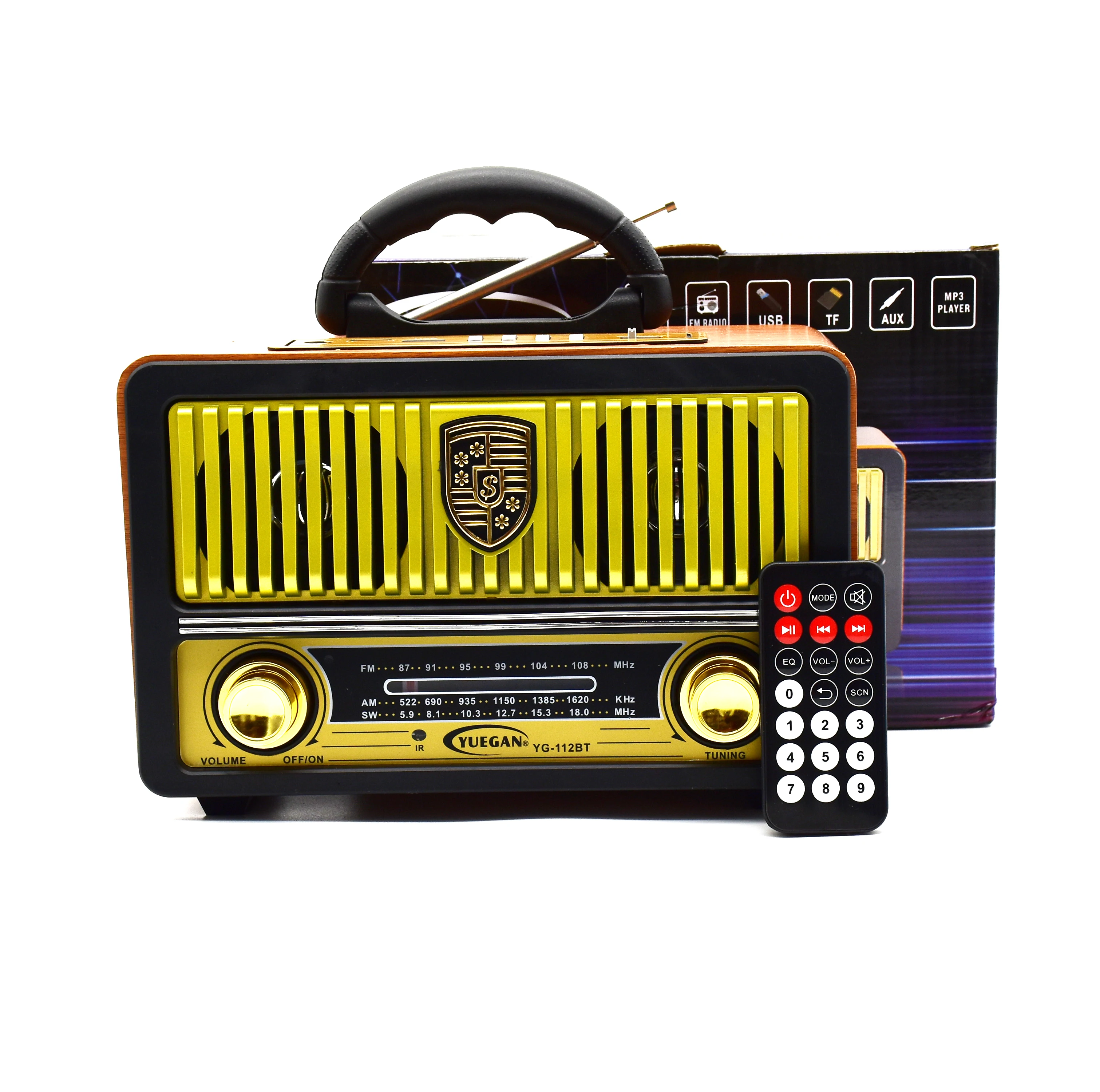 Новые поступления Портативная радиостанция YG-112BT Ретро деревянная Всемирный приемник беспроводного соединения FM AM радио