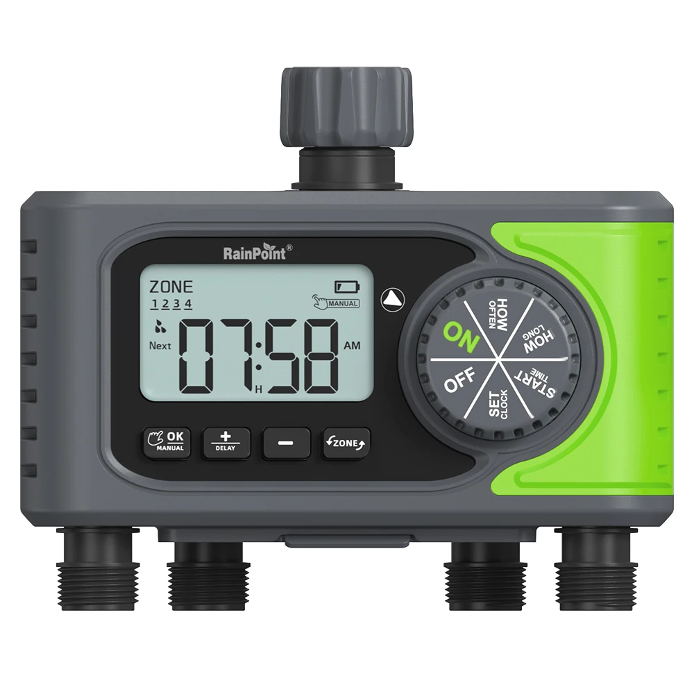 RAINPOINT 4 Zone Irrigation Controller 4 Stations Basic Sprinkler Timer Hose Timer for Big Area