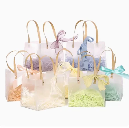 WR Wholesale Custom LOGO Shopping PP Plastic Clear Tote gift Bag PVC Package Transparent Gift Bag