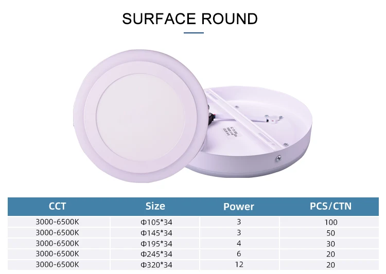 Aier Zhongshan Home Office Modern Round Double Color Ceiling Led Lamp Surface Mounted Led Panel Light