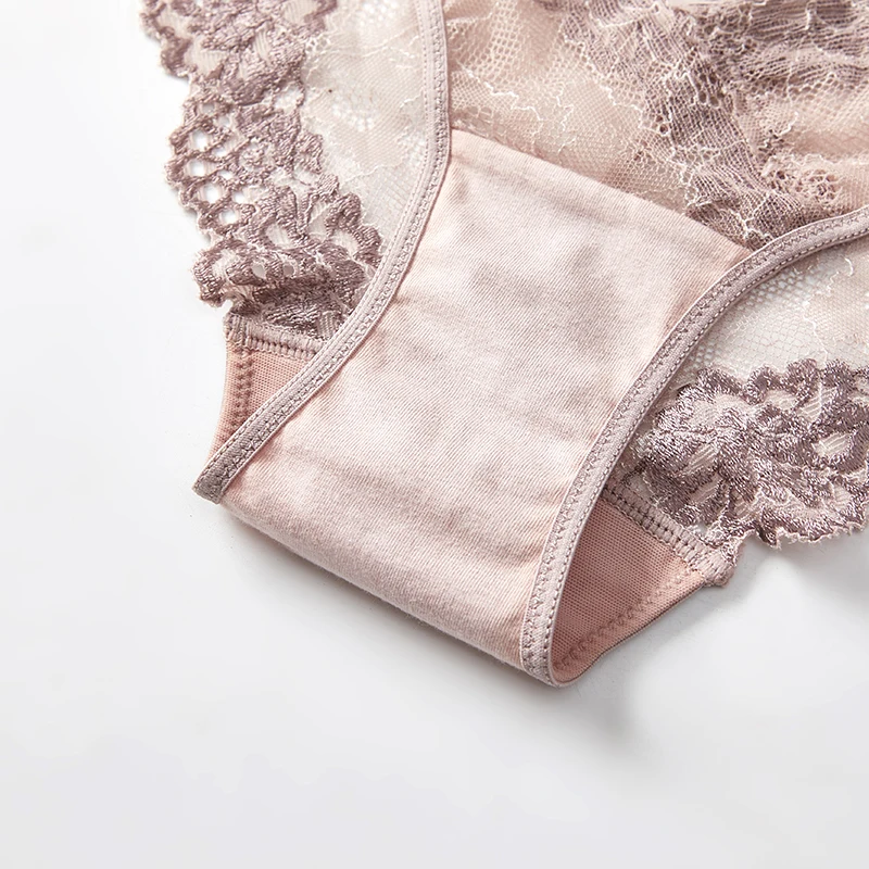Classic women lace underwear sexy hollow out cotton crotch panties breathable mid waist ladies lingerie