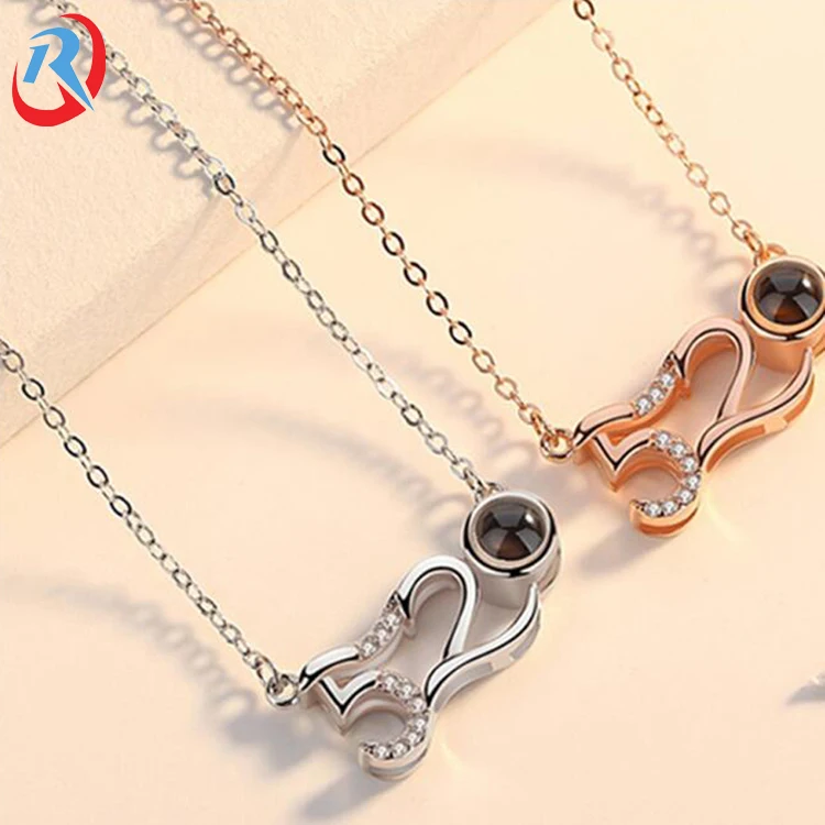 wholesale Rose Gold Silver 100 Languages I Love You Statement Necklace Love Memory Pendant  Necklace