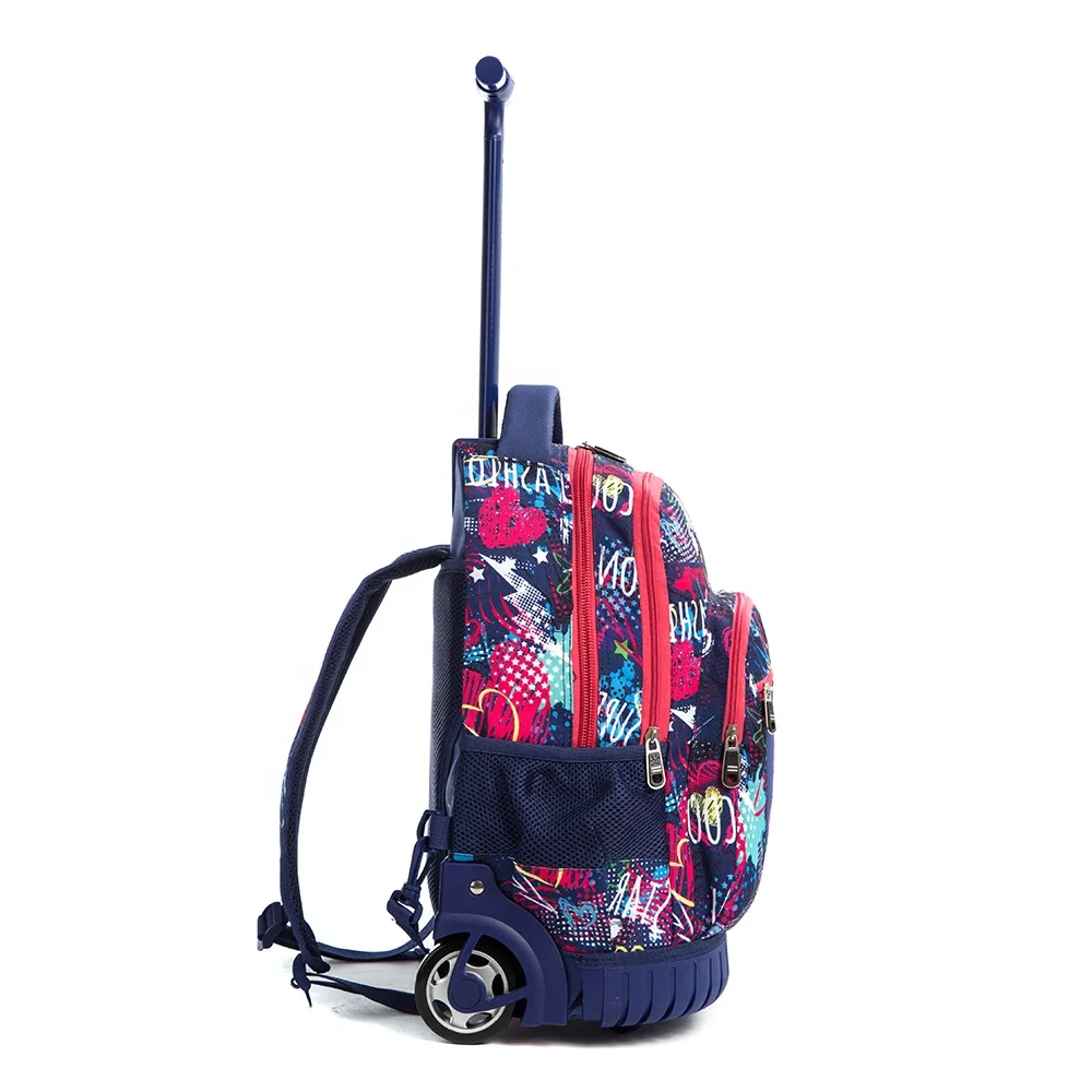 
Waterproof purple kids wheeled backpacks trolley school bag for girl 