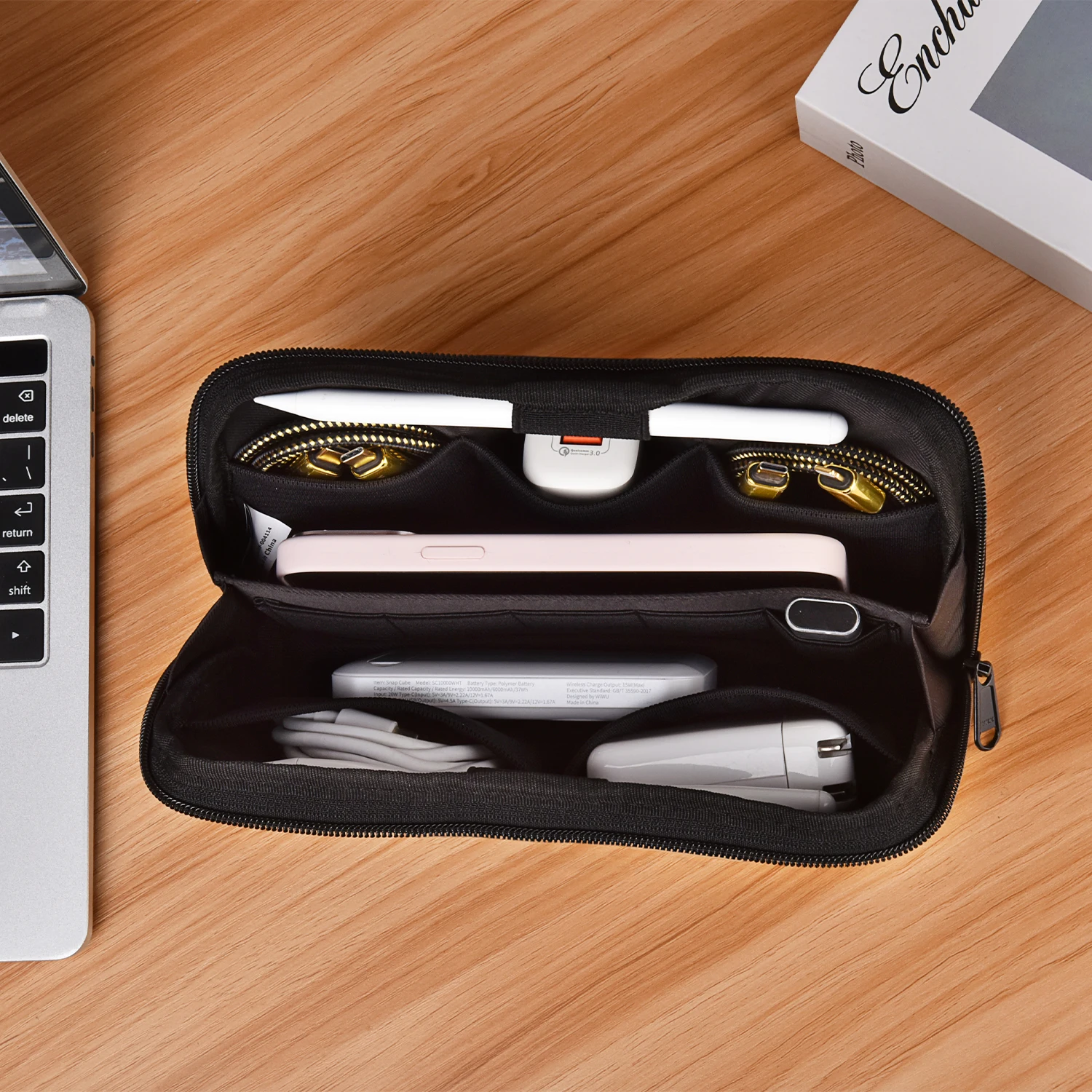 WIWU Travel Electronics Organizer, Waterproof Cable Organizer Bag for Electronic Accessories Double Layer Large Shockproof Cable