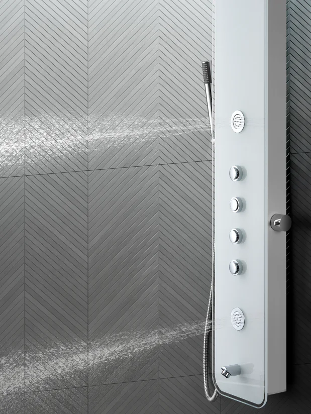 Gentory Bath Faucet led shower panel with white painting White tempered glass shower panel Bathroom Wall Mounted shower column