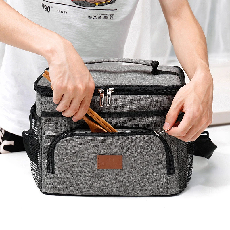Double  Insulated Dual Compartment  Bento Lunch Bag for Women Reusable Lunch Cooler Bag with Shoulder Strap