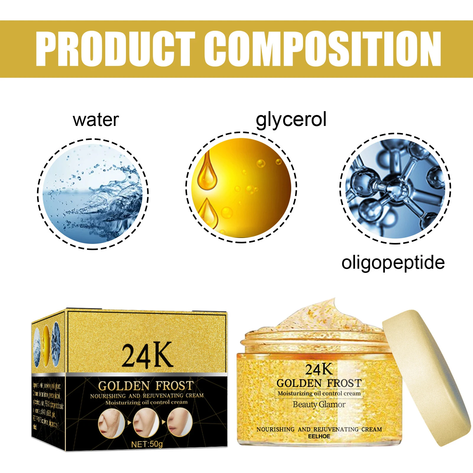 Organic Anti Aging Wrinkle Whitening Moisturizing 24k Gold Face Cream