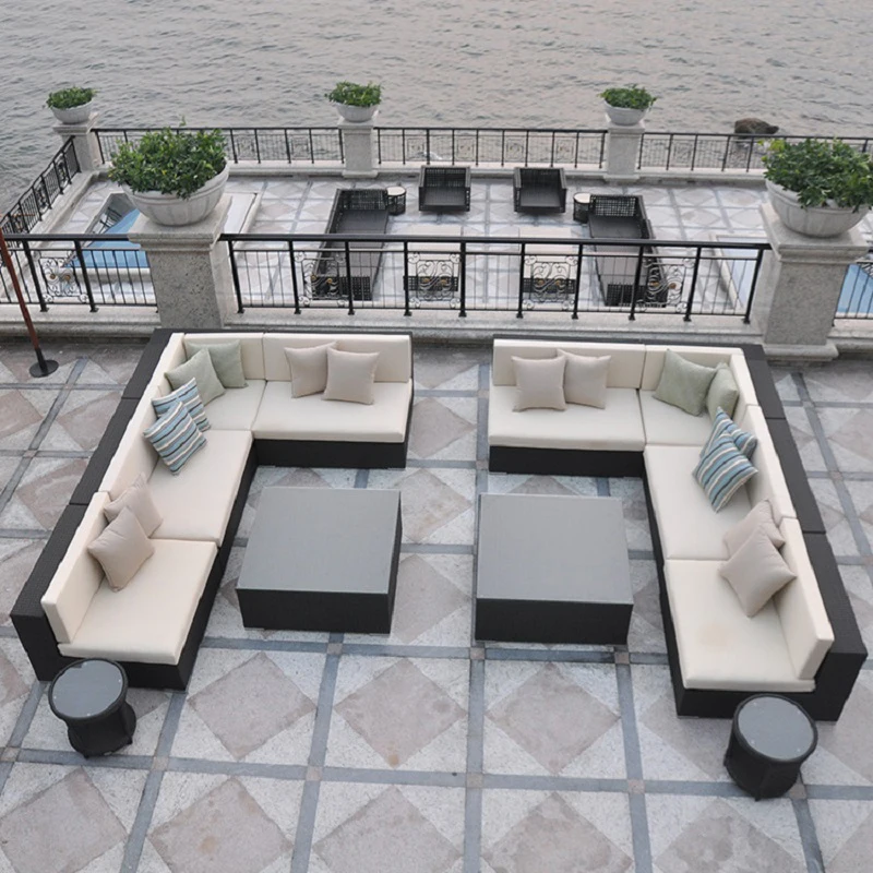 Nordic Style Hand-woven Garden Sofa Furniture Natural Rattan Cane Wicker Double Sofa