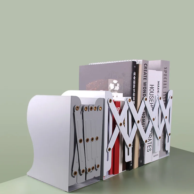 Adjustable Bookends White Metal Book End Holder Stand Decorative Heavy Duty Book Stopper Storage Shelf