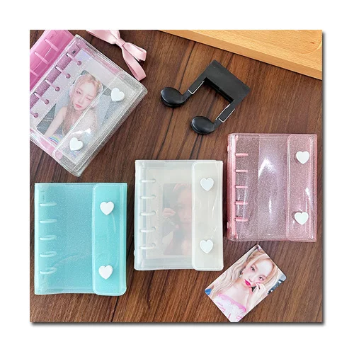 M5 Glitter Budget Binder Folder Pocket Binder Wallet Envelope Clear Card Binder With Heart Button Notebook Planner Photo Album