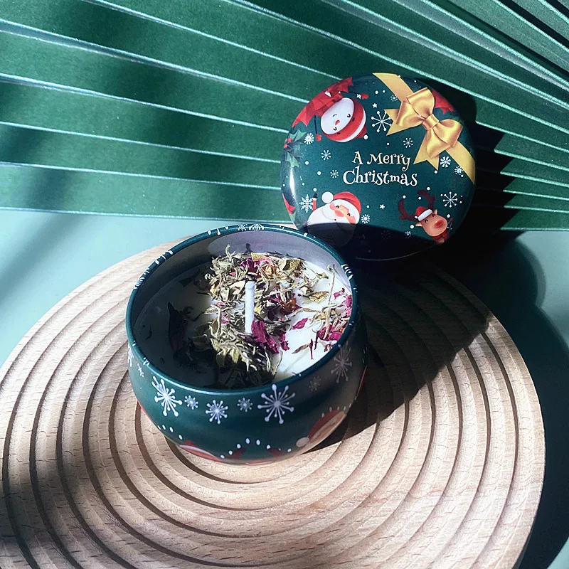 YML factory wholesale  dry flower scented soy wax candle  with tinplate box birthday wedding gift aroma fragrance candle