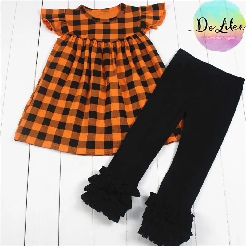 Halloween cotton baby clothes buffalo plaid pearl dress newborn clothes sets baby girl clothes