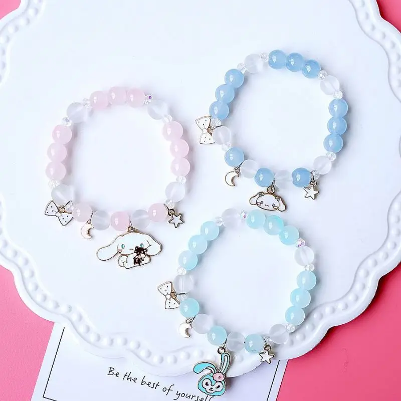 SS promotion gifts kawaii anime Glass Beaded Bracelet anime Cinnamoroll Acrylic kids bracelet Ladies Bangle Pendant Jewelry