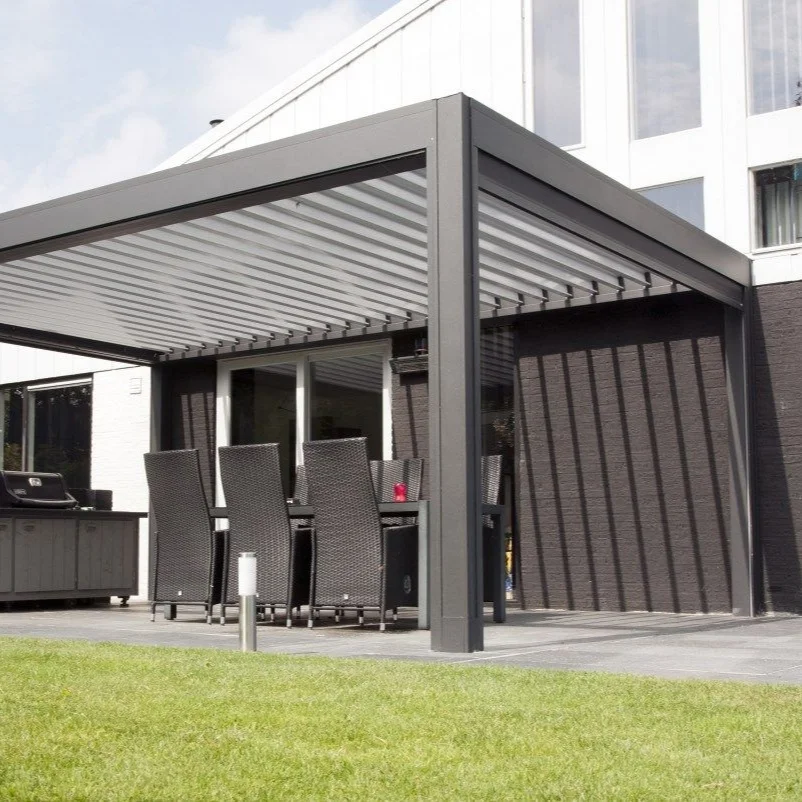 Outdoor Metal Motorized Electric Retractable Free Standing Wind Resistant Waterproof Aluminum Garden Awning