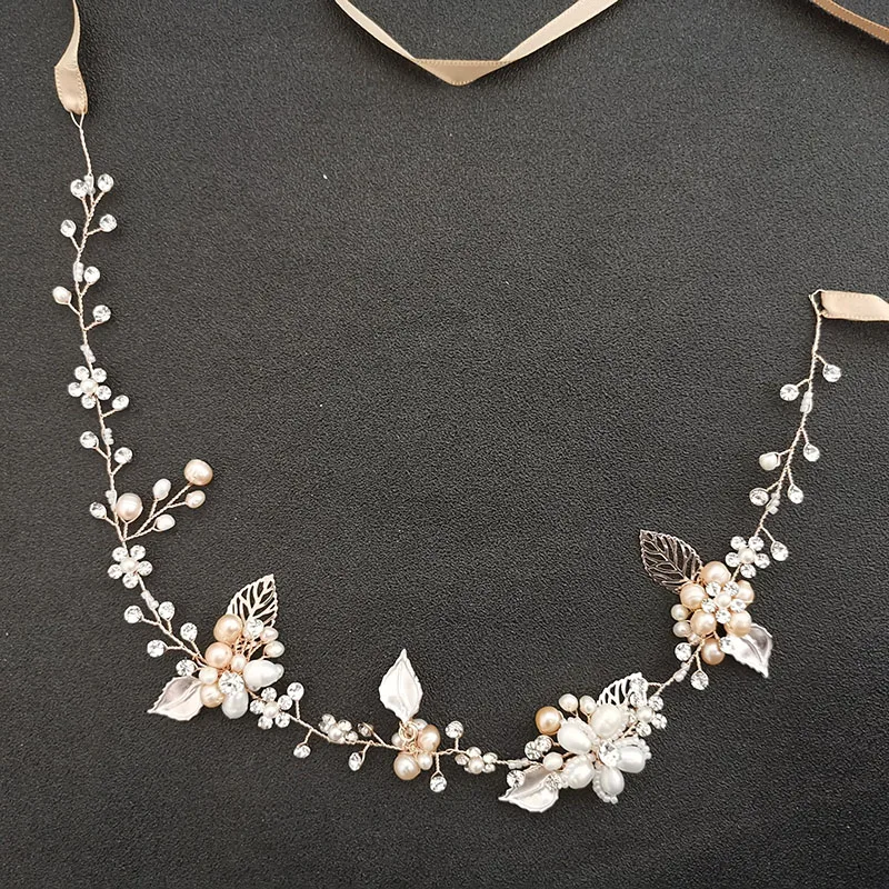 SLBRIDAL Handmade Wired Crystal Rhinestones Freshwater Pearls Wedding Hair Vine Bridal Headband Bridesmaids Women Jewelry