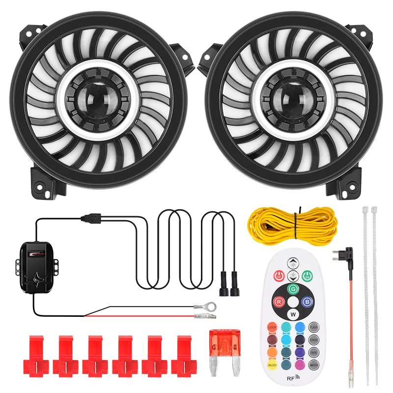 Sanyou 9 Inch Halo with DRL RGBW Led Headlight for 2018 Later J-eep W-rangler JL Gladiator JT