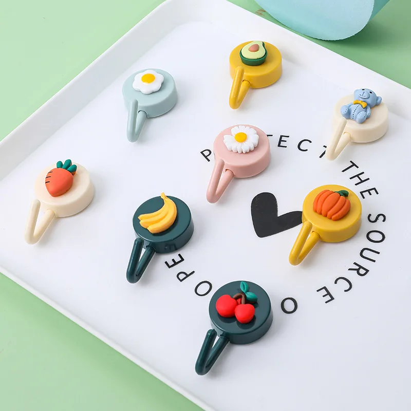 Cute Creative Flower Fruit Sticker Hook Free Punch Wall Sticker Seamless Hook Key Hanger Hook